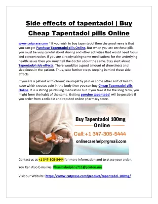 Side effects of tapentadol | Buy Cheap Tapentadol pills Online