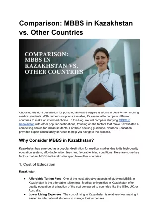 Comparison_ MBBS in Kazakhstan vs. Other Countries