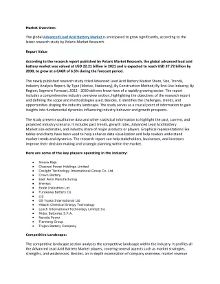Advanced Lead Acid Battery Market