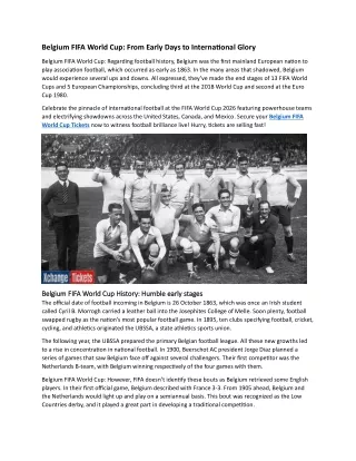 Belgium FFIA World Cup From Early Days to International Glory