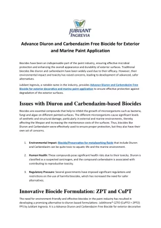 Advance Diuron and Carbendazim Free Biocide for Exterior and Marine Paint Application