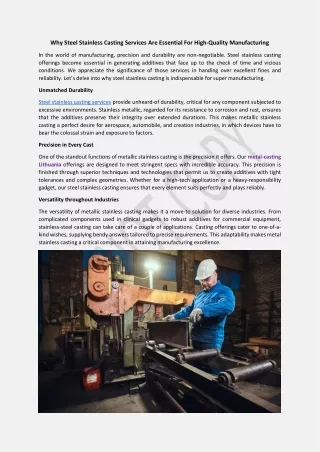 Why Steel Stainless Casting Services Are Essential For High-Quality Manufacturing