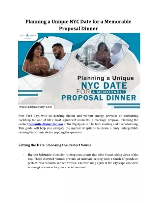 Planning a Unique NYC Date for a Memorable Proposal Dinner