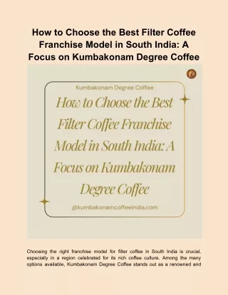 How to Choose the Best Filter Coffee Franchise Model in South India_ A Focus on Kumbakonam Degree Coffee