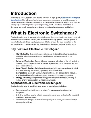 Electronic Switchgear Manufacture: Cutting-Edge Solutions for Modern Industries