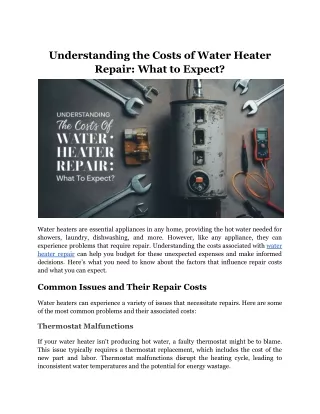 Understanding the Costs of Water Heater Repair: What to Expect?