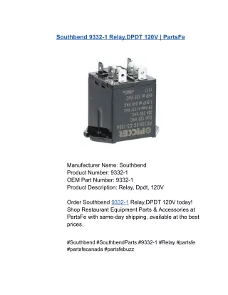 Southbend 9332-1 Relay,DPDT 120V | PartsFe
