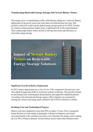 Transforming Renewable Energy Storage with Neware Battery Testers