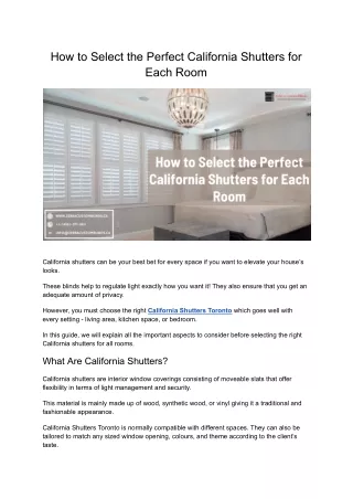 How to Select the Perfect California Shutters for Each Room