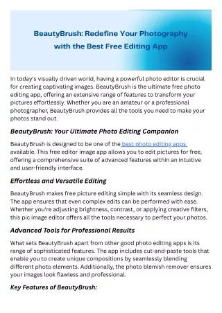 BeautyBrush: Redefine Your Photography with the Best Free Editing App