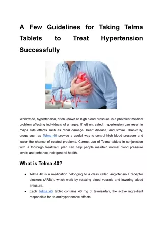 pdf A Few Guidelines for Taking Telma Tablets to Treat Hypertension Successfully