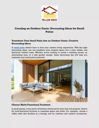 Creating an Outdoor Oasis Decorating Ideas for Small Patios