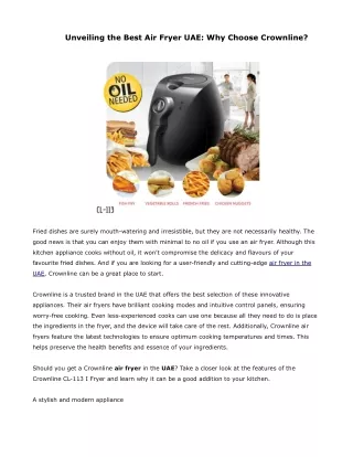 Unveiling the Best Air Fryer UAE- Why Choose Crownline