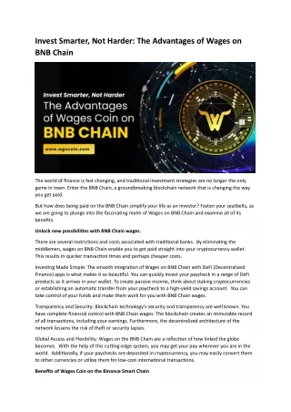 Invest Smarter, Not Harder The Advantages of Wages on BNB Chain