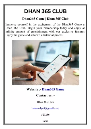 Dhan365 Game   Dhan 365 Club