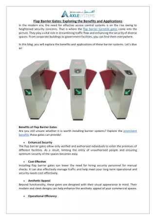 Qatar Turnstile Access Control | Flap Barrier Gate Benefits | Axle Systems