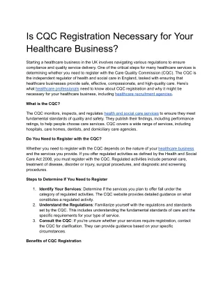 Is CQC Registration Necessary for Your Healthcare Business