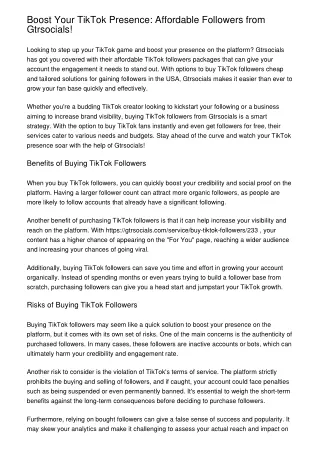 Boost Your TikTok Presence: Affordable Followers from Gtrsocials!