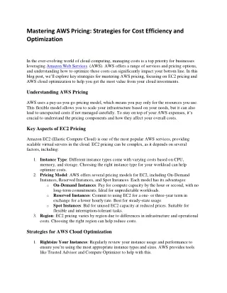 Mastering AWS Pricing  Strategies for Cost Efficiency and Optimization