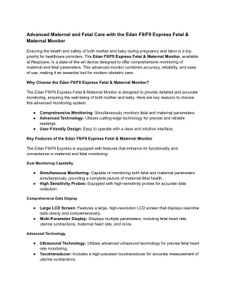 Advanced Maternal and Fetal Care with the Edan F9_F9 Express Fetal & Maternal Monitor