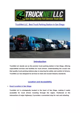 TruckNet LLC Best Truck Parking Station in San Diego