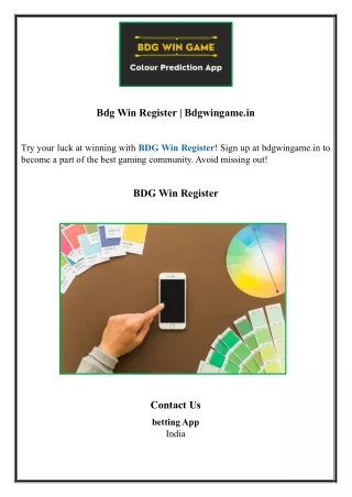 Bdg Win Register | Bdgwingame.in