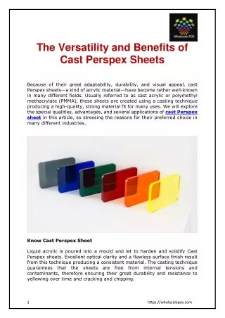 The Versatility and Benefits of Cast Perspex Sheets