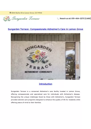 Sungarden Terrace Compassionate Alzheimer's Care in Lemon Grove