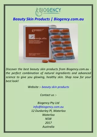 Beauty Skin Products  Biogency.com.au