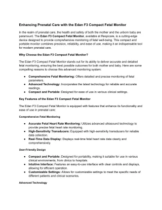 Enhancing Prenatal Care with the Edan F3 Compact Fetal Monitor