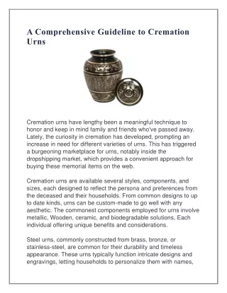 A Comprehensive Guideline to Cremation Urns