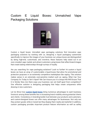 Custom E Liquid Boxes_ Unmatched Vape Packaging Solutions
