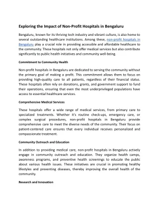 Exploring the Impact of Non-Profit Hospitals in Bengaluru