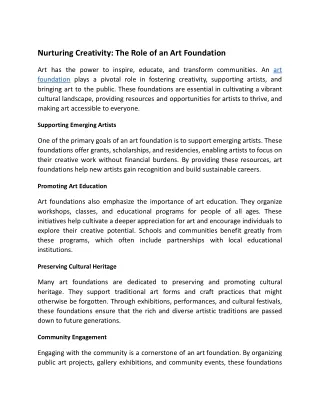 Nurturing Creativity The Role of an Art Foundation