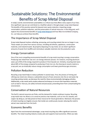 Sustainable Solutions The Environmental Benefits of Scrap Metal Disposal