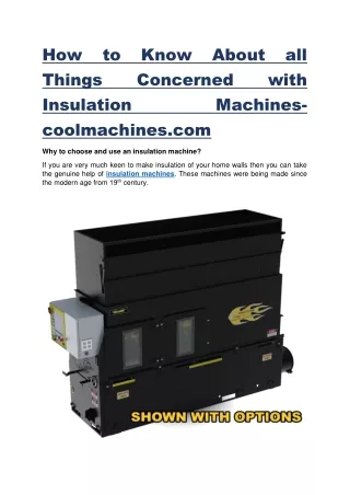 How to Know About all Things Concerned with Insulation Machines-coolmachines.com