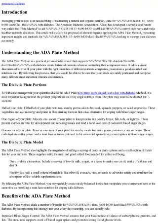 Portion Control Made Easy with the American Diabetes Association Plate Method