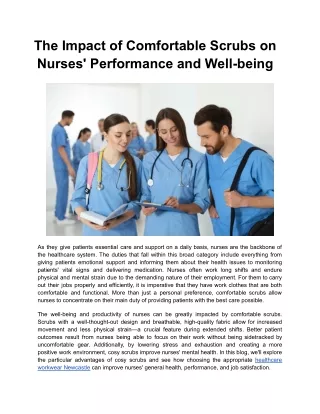 The Impact of Comfortable Scrubs on Nurses' Performance and Well-being