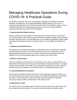 Managing Healthcare Operations During COVID-19_ A Practical Guide