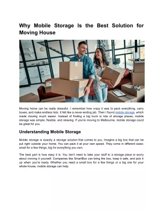 Why Mobile Storage Is the Best Solution for Moving House