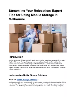 Streamline Your Relocation: Expert Tips for Using Mobile Storage in Melbourne