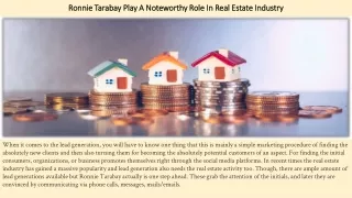 Ronnie Tarabay Play A Noteworthy Role In Real Estate Industry