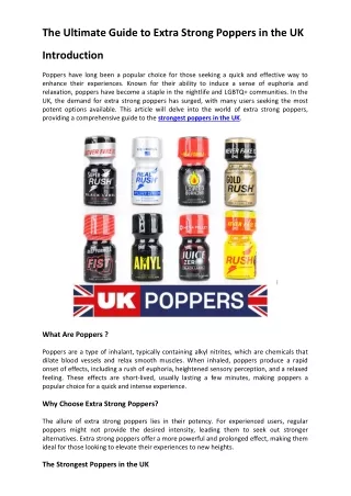 The Ultimate Guide to Extra Strong Poppers in the UK