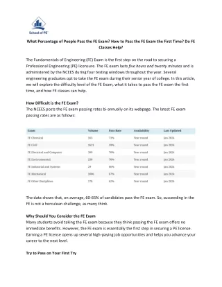 What Percentage of People Pass the FE Exam How to Pass the FE Exam the First Time Do FE Classes Help