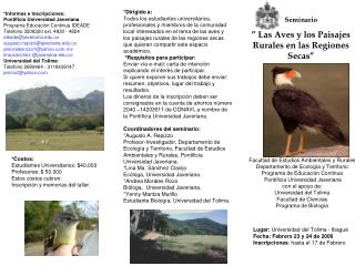Seminario ” Las Aves y los Paisajes Rurales en las Regiones Secas”