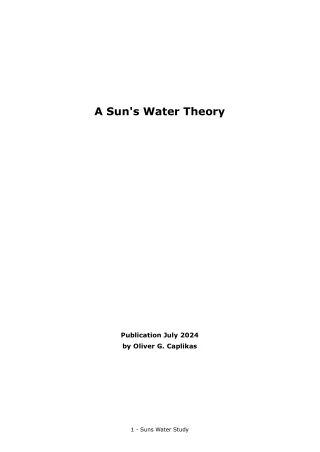 Suns Water Theory and Study Pre-Publication in July 2024