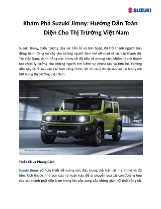 Khám Phá Suzuki Jimny- Hướng Dẫn Toàn Diện Cho Thị Trường Việt Nam