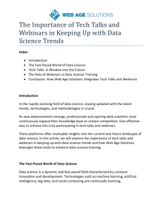 The Importance of Tech Talks and Webinars in Keeping Up with Data Science Trends