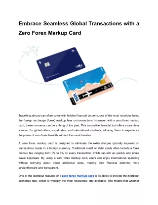 Embrace Seamless Global Transactions with a Zero Forex Markup Card