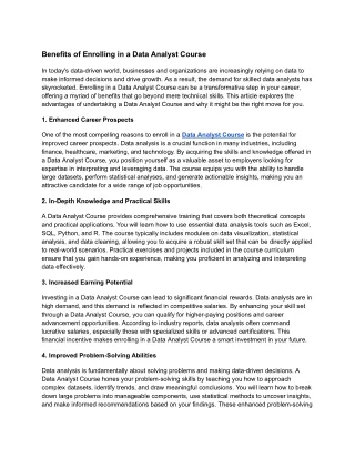 Benefits of Enrolling in a Data Analyst Course